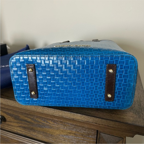 Dooney & Bourke Bright Blue Woven Leather Bucket Bag with Brown Trim - Picture 5 of 13